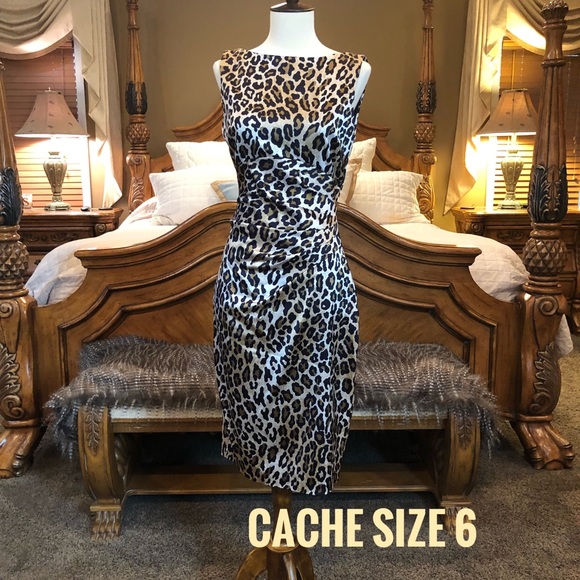 Cache Dresses & Skirts - Cache Leopard Print Cocktail Dress Size 6